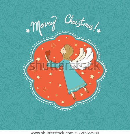 Stok fotoğraf: Angel Girl Flying At Sky At Night Holding Gift