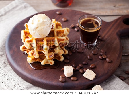 Stockfoto: Whole Wheat Waffles With Maple Syrup And Coffee