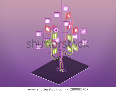 Stok fotoğraf: Social Media Icons Set In Tree Shape On Modern Black Tablet Pc