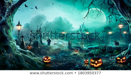 Foto stock: Halloween Background With Pumpkins And Moon