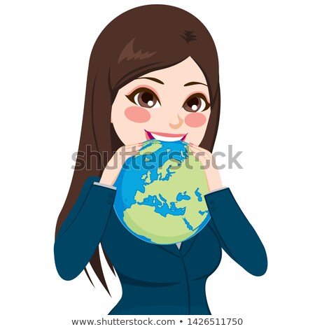 Stock photo: Young Businesswoman Eating The World