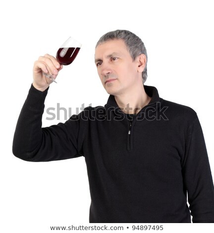 Man Looks At A Glass Of Red Port Wine ストックフォト © Discovod