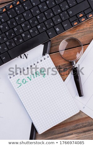 Stock fotó: Save Time Word And Office Tools On Wooden Table