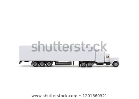 Stockfoto: White Long Truck Miniature With A Trailer On White Background Clipping Path Included