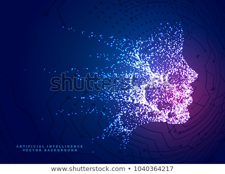 Stockfoto: Digital Ai Face With Particle Face Technology Background
