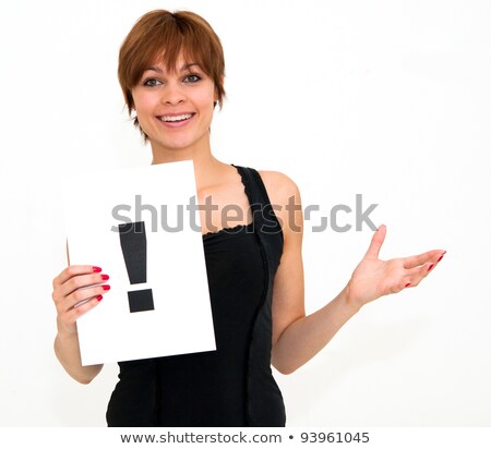 Portrait Young Woman With Board Exclamation Point [[stock_photo]] © ilolab