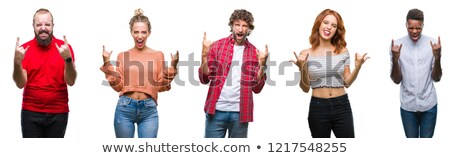 Foto stock: Woman Rocker Screaming And Gesturing Rock And Roll