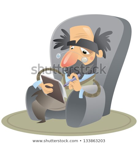 Foto stock: Cartoon Psychologist Sitting On An Arm Chair Keeping Notes