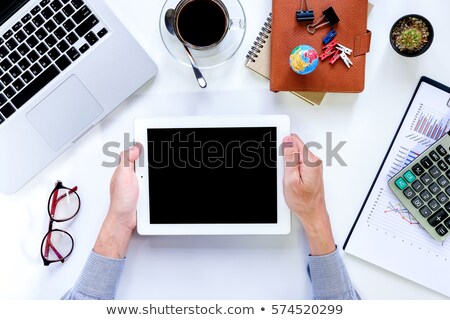 Foto stock: Business Man Showing Blank Tablet Computer Screen