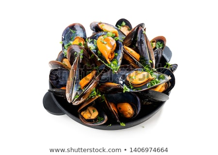 Foto stock: Mussels Cooked With Wine And Parsley