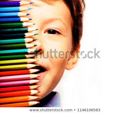 Stok fotoğraf: Little Cute Boy With Color Pencils Close Up Smiling Education F