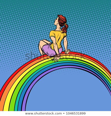 Stok fotoğraf: The Girl Visionary Young Woman Sitting On A Rainbow