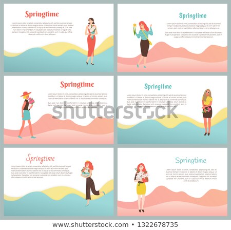 Stock foto: Woman Walking With Flavor Girl And Bouquet Vector