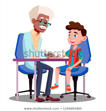 Stockfoto: School Vaccination Doctor Standing With Syringe Next To Group Of Children Vector Isolated Illustra