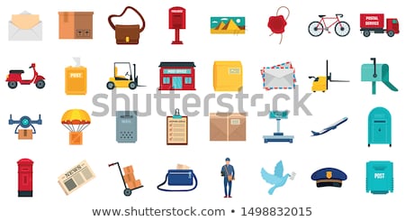 Stok fotoğraf: Set Of Icon With Postman Characters And Mail Boxes