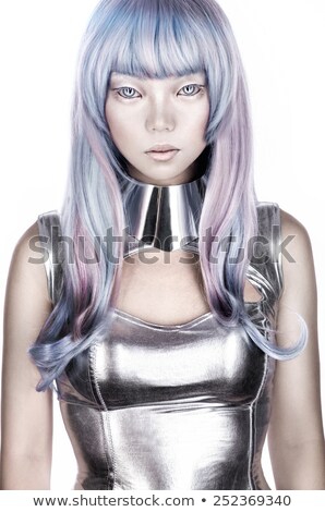 Foto stock: Etrato · de · mujer · futurista · blanco · plata