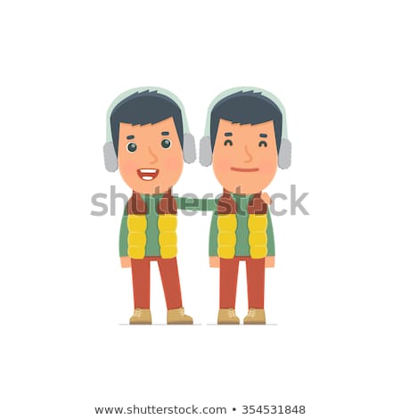 Stock photo: Joyful Character Winter Citizen And His Best Friend Standing Tog