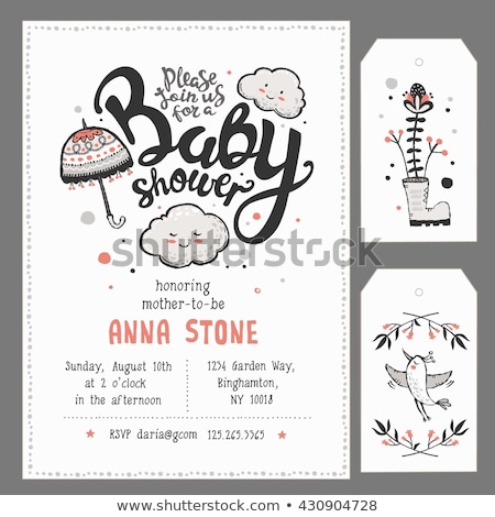 Stock fotó: Baby Shower Card Template Vector Illustration