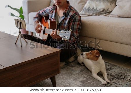 商業照片: Dog Listen To Music With A Music Player