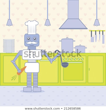 Stock fotó: Cartoon Robot With A Kitchen Knife