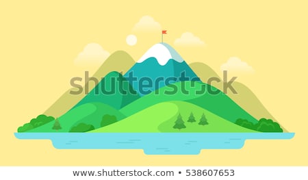 Zdjęcia stock: Vector Flat Illustration With Island Top Beautiful Vacation Destination Shore With Ocean Beach Pa