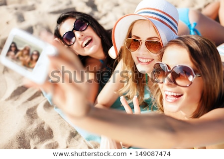 Stock fotó: Bikini Hat Camera And Sunglasses On Beach Sand