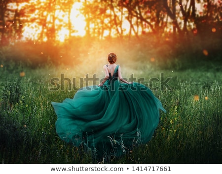 Stockfoto: Beautiful Woman In Green Evening Gown