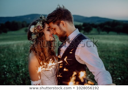 Foto stock: Beautiful Wedding Couple On Nature