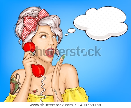 Stock foto: Blonde Lady Gossip At Retro Phone