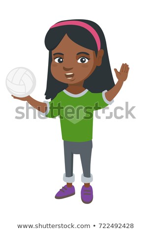 Foto stock: Little African Girl Holding A Volleyball Ball