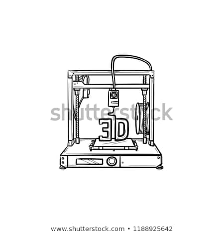 Foto d'archivio: 3d Printer Hand Drawn Outline Doodle Icon