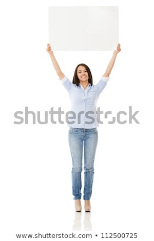 Stok fotoğraf: Attractive Woman Holding Up A Poster - Isolated