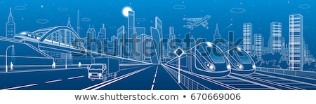 Сток-фото: Railway Bridge With Train And Car Lights At Night