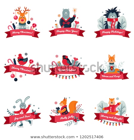 Stock foto: Merry Christmas Bear Fox With Present Set Vector