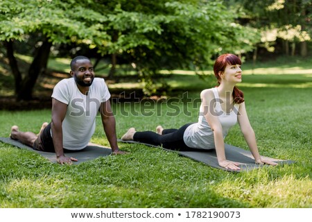 ストックフォト: Couple Performing Yoga With Male Instructor