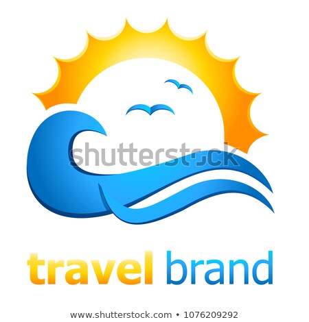 Сток-фото: Travel Icon With Sun Water Waves Und Gulls