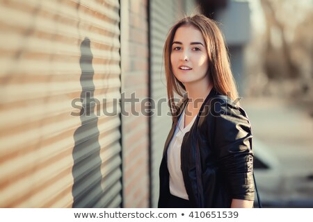 Stockfoto: Stare Outdoors Portrait Of Beautiful Smiling Woman Model In Pin