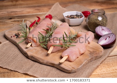 Stok fotoğraf: Raw Chicken Breast And Skewers