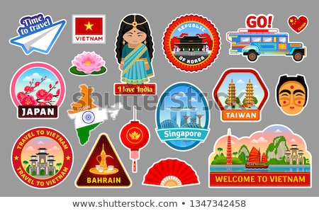 [[stock_photo]]: Travel Stickers Of Different Places Set Vector