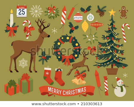 Stok fotoğraf: Christmas Wreath And Present Box With Bow Ribbon