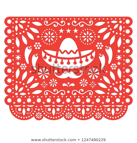 Mexican Vector Floral Design With Sombrero Chili Peppers And Flowers Happy Ornament - Greeting Car Stock fotó © RedKoala