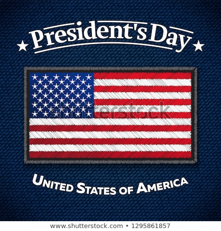 Stockfoto: Happy Presidents Day Greeting Card Usa Flag On Jeans Fabric Vector Illustration