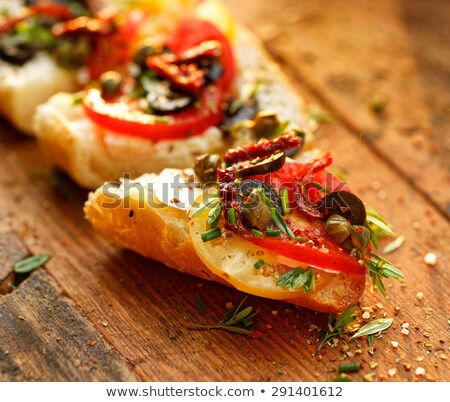 Stok fotoğraf: Bruschetta With Tomatoes And Black Olives