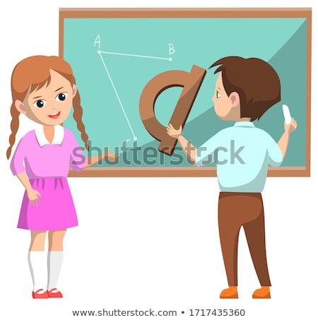 Vector Smiling Schoolgirl Near Blackboard Imagine de stoc © robuart