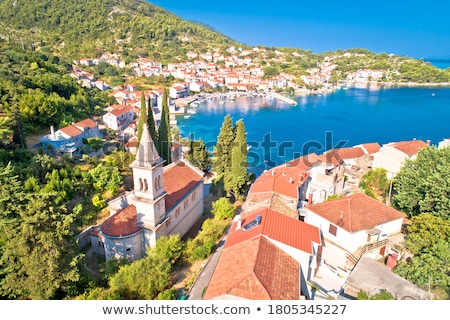 Stockfoto: Idyllic Coastal Village Of Racisce On Korcula Island Aerial View