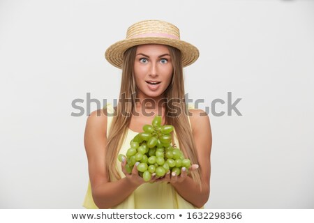 ストックフォト: Beautiful Young Woman With Grapes Cluster Isolated