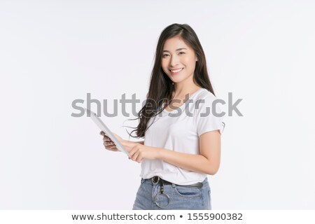 Stock fotó: Young Businesswoman With Laptop Isolated On White