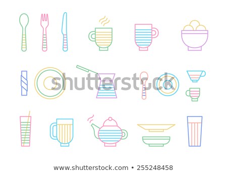 Foto stock: Set Of Restaurant Colorful Icon In Flat Style Cafe