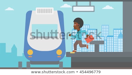 ストックフォト: People Running Late At Train Station Illustration