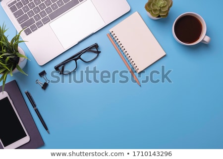 Stock fotó: Home Office Desk With Phone On Blue